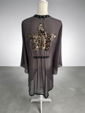MEET ME IN MIAMI Gray Sequin Sheer Swim Coverup One Size